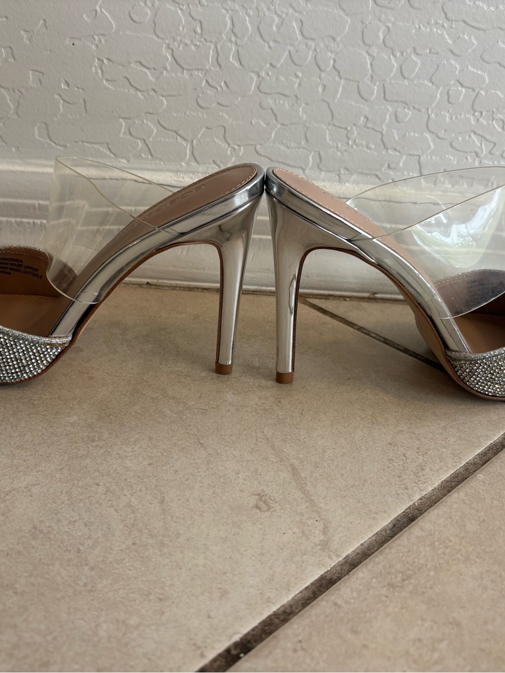 BCBGeneration Harlina Silver Rhinestone Clear Strap Stiletto Heels Size 6.5 - Picture 5 of 10